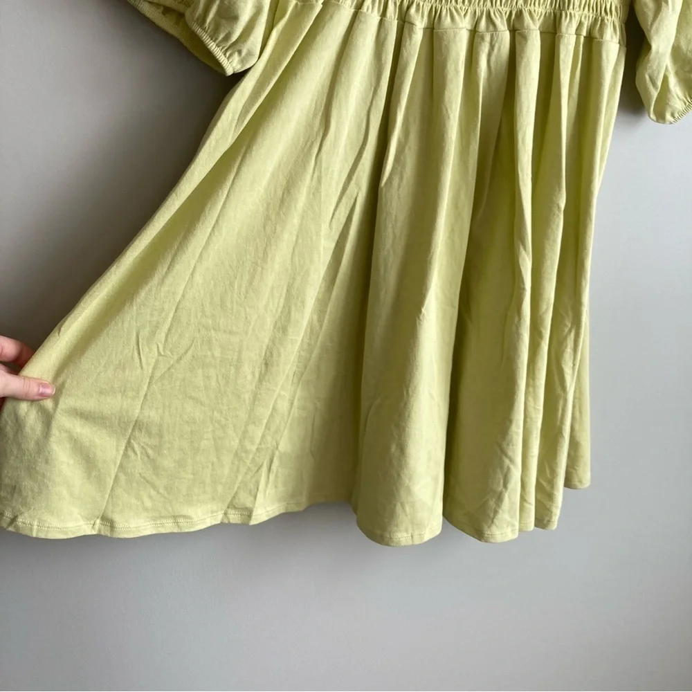 NWT J. Crew Yellow Smocked Cotton Square Neck Puff Sleeve Dress